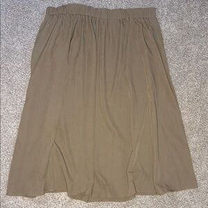 Cider Tan A-Line Midi Skirt | Elastic Waist Minimalist Neutral | 3XL